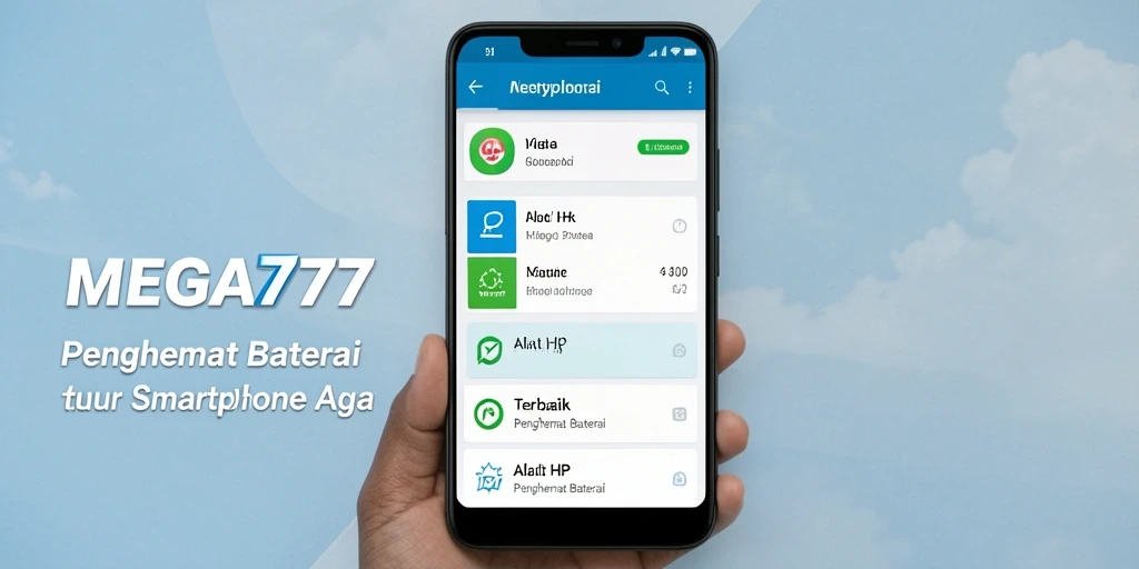 Antarmuka aplikasi MEGA777 yang menarik untuk mengoptimalkan penghemat baterai.