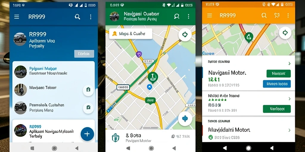 Tampilan antarmuka aplikasi RR999 yang informatif untuk Navigasi Motor.